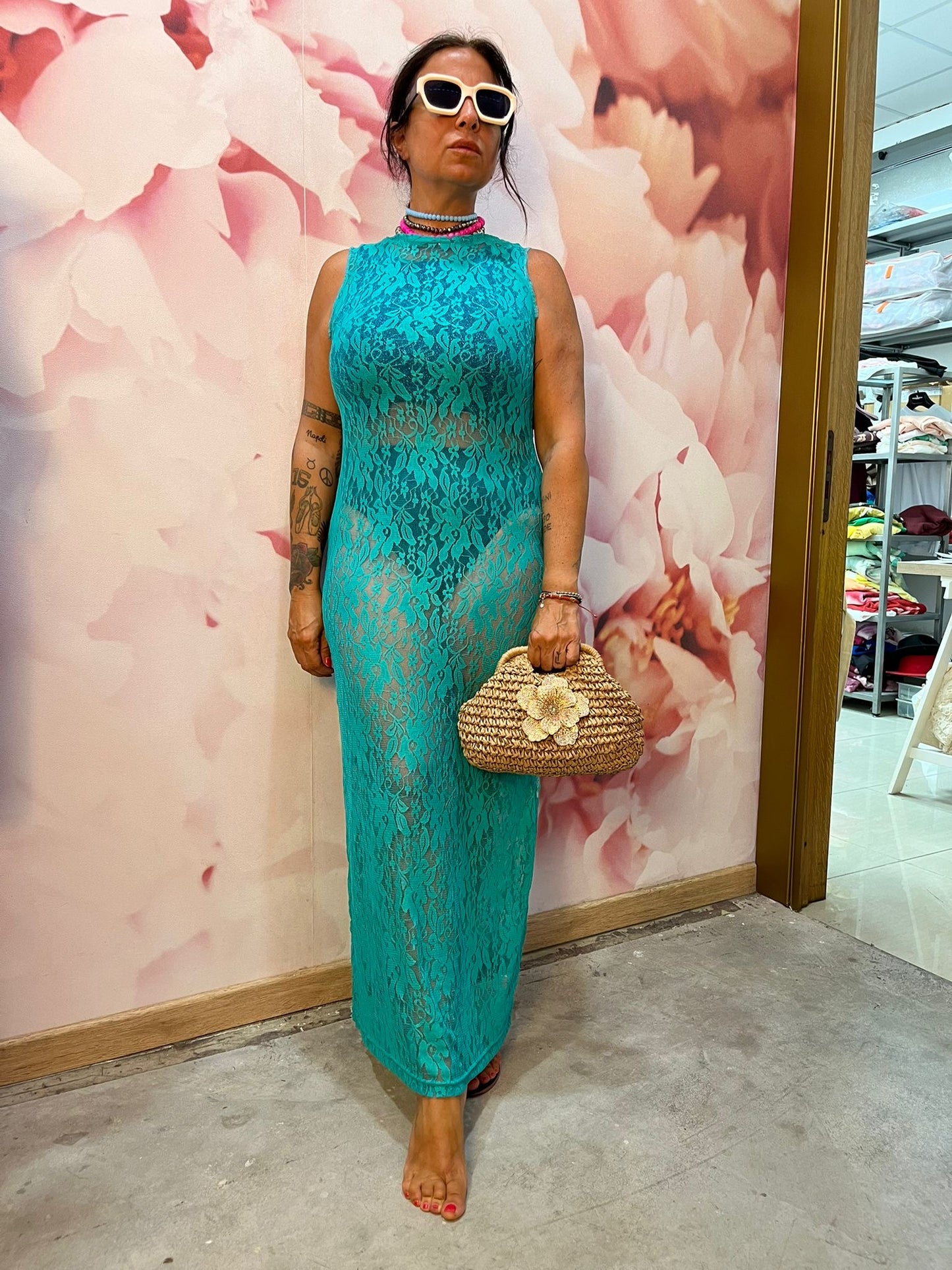 Dress Pizzo Giromanica Turchese