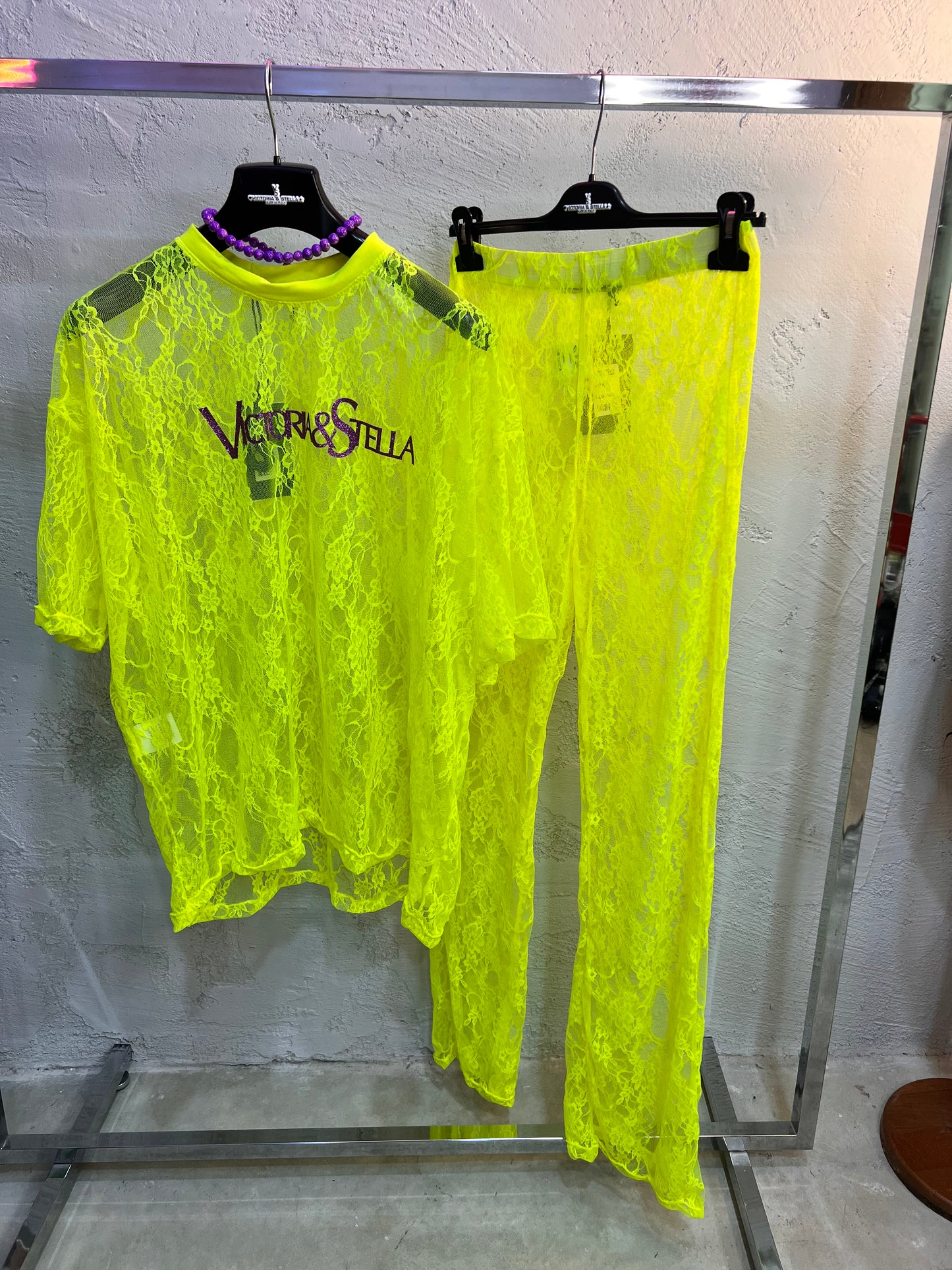 Coordinato in Pizzo Giallo Fluo