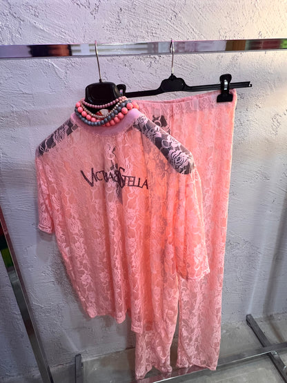 T-shirt in pizzo Rosa
