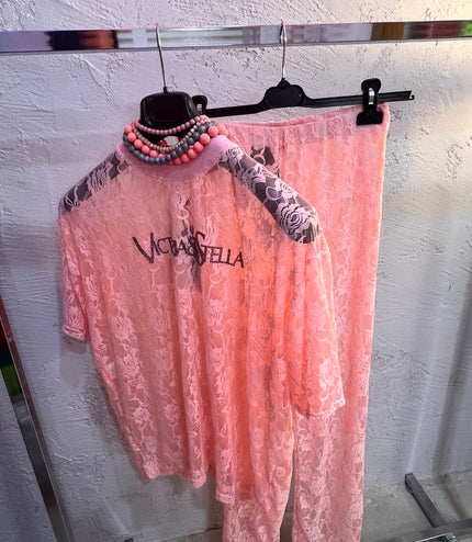 T-shirt in pizzo Rosa