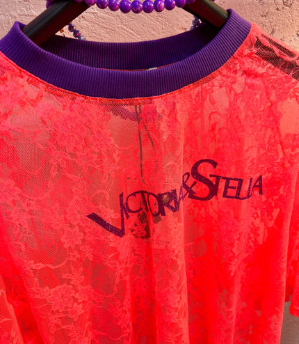 T-shirt in Pizzo Corallo Fluo