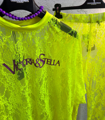 T-shirt in Pizzo Giallo Fluo
