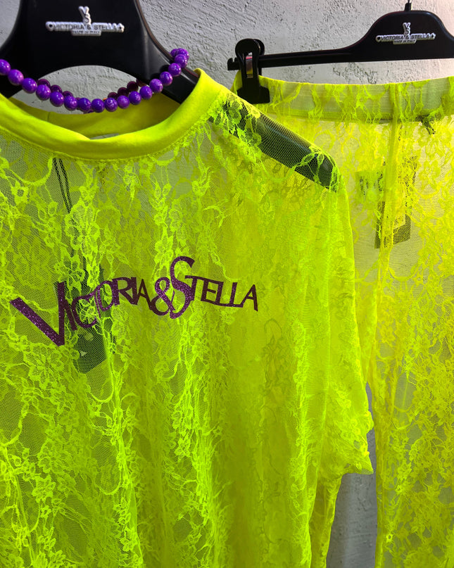 Coordinato in Pizzo Giallo Fluo