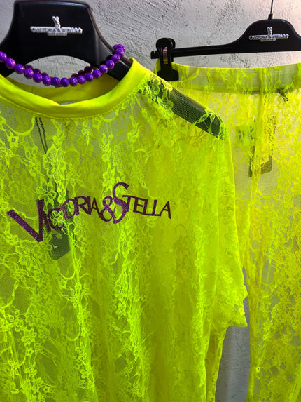 Coordinato in Pizzo Giallo Fluo