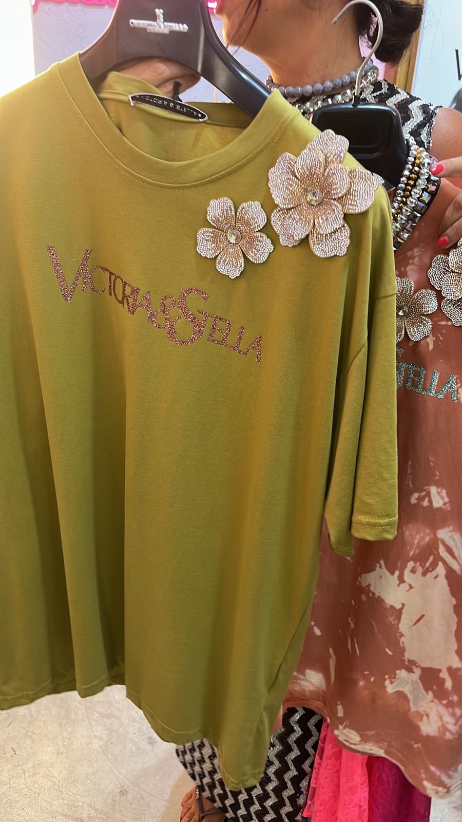 T-shirt Fiori Verde Oliva