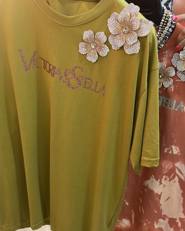 T-shirt Fiori Verde Oliva