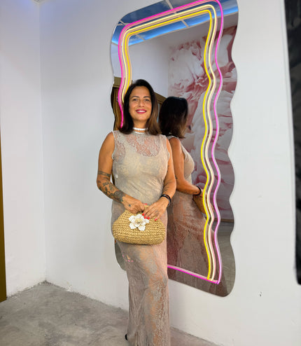 Dress in pizzo giromanica Beige