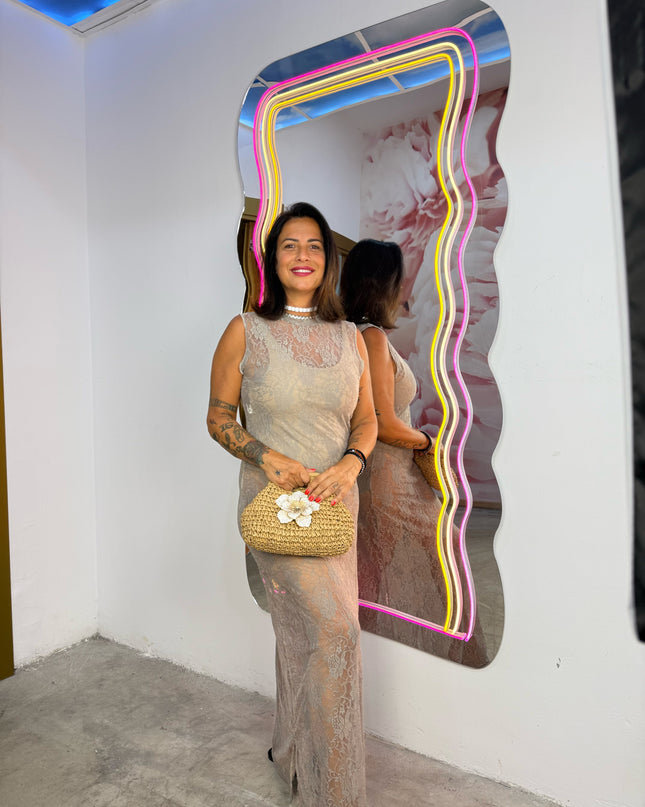 Dress in pizzo giromanica Beige