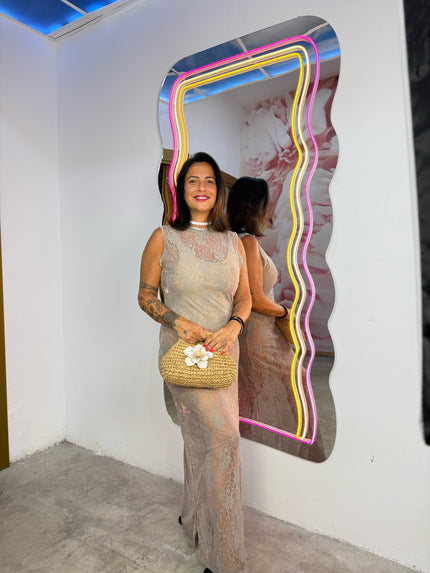 Dress in pizzo giromanica Beige