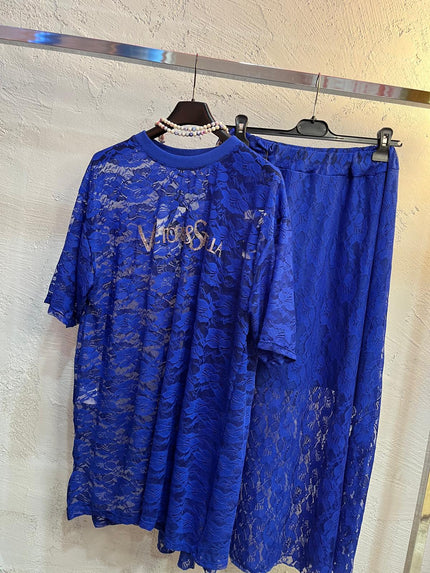 T-shirt in pizzo Blu