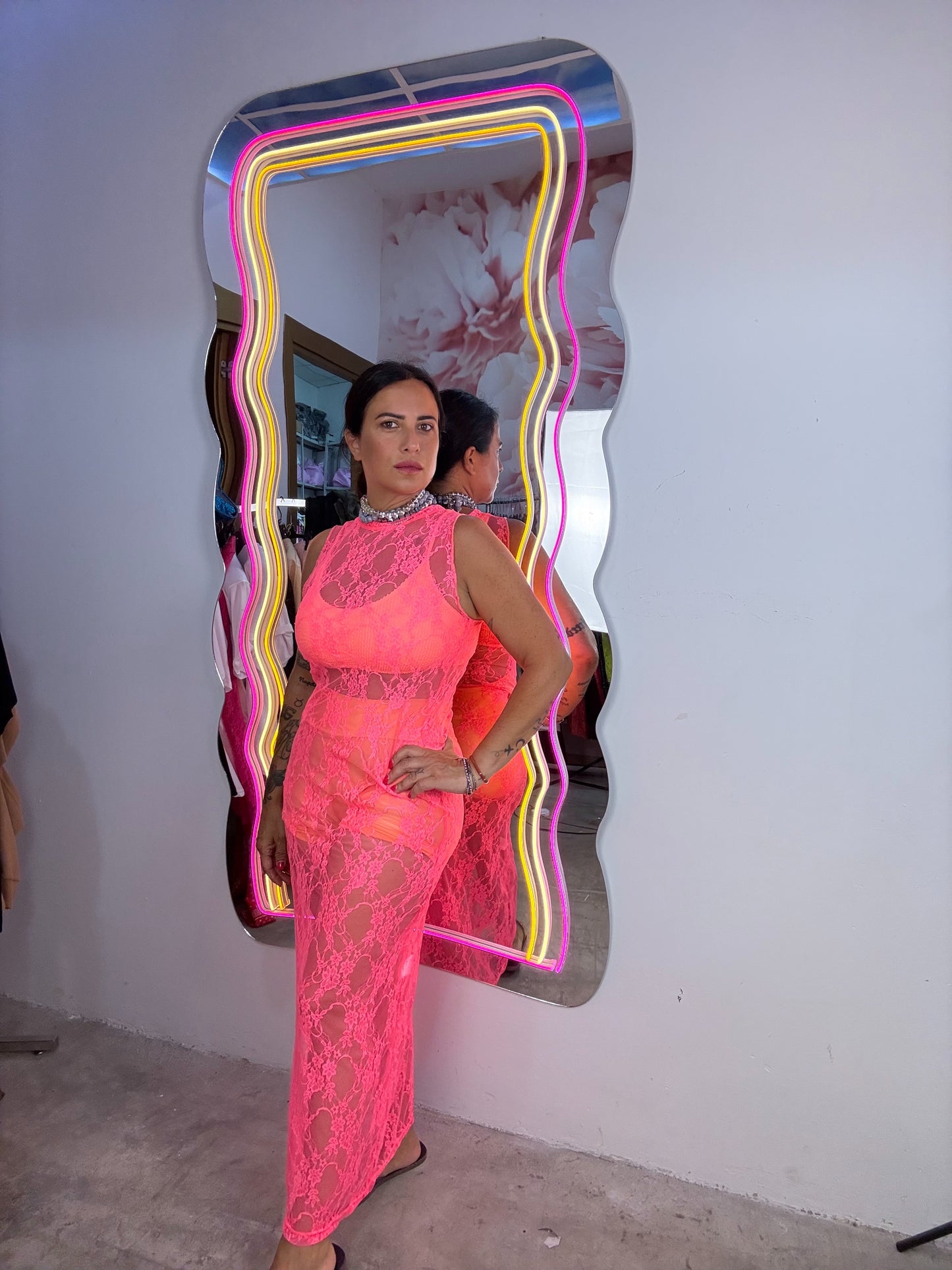 Dress Pizzo Giromanica Corallo fluo