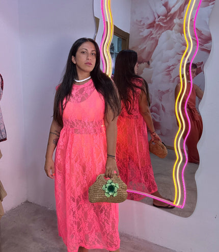 Dress Merletto Corallo fluo