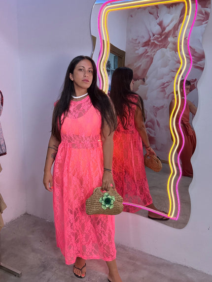 Dress Merletto Corallo fluo