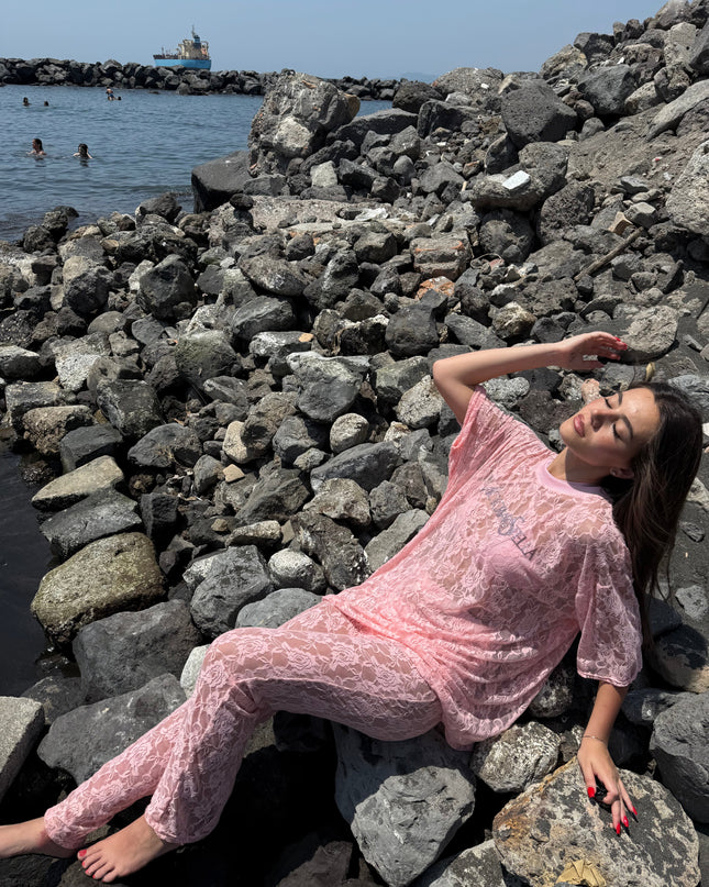 Coordinato in pizzo Rosa