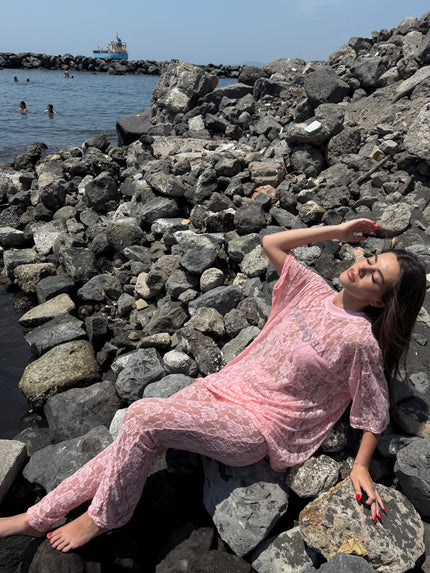 Coordinato in pizzo Rosa