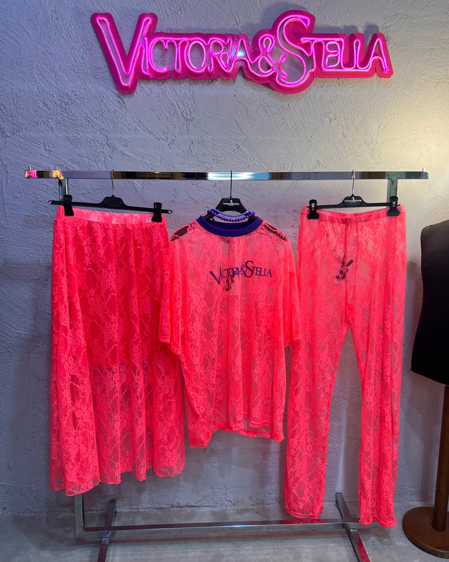 Pants o Gonna in Pizzo Corallo Fluo