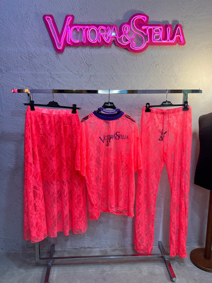 Pants o Gonna in Pizzo Corallo Fluo