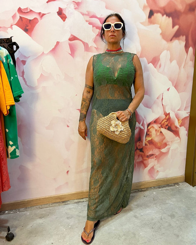 Dress Pizzo GiroManica verde