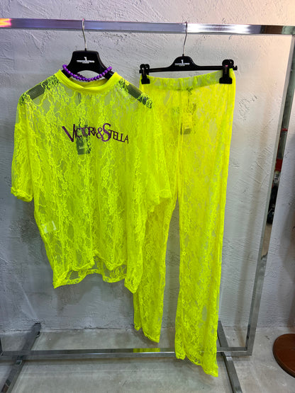Coordinato in Pizzo Giallo Fluo