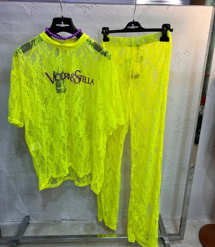 Coordinato in Pizzo Giallo Fluo