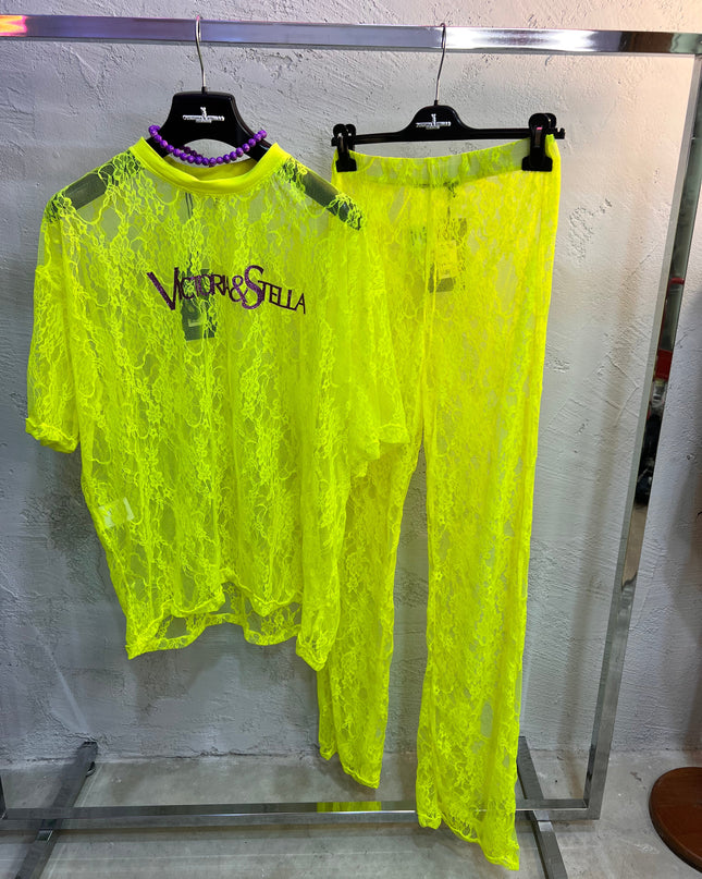 Coordinato in Pizzo Giallo Fluo