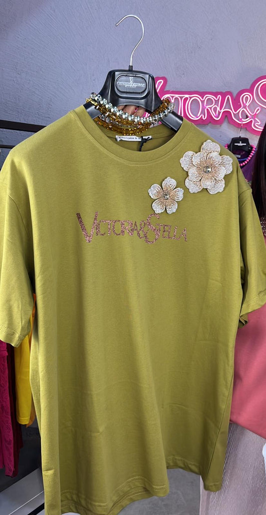 T-shirt Fiori Verde Oliva
