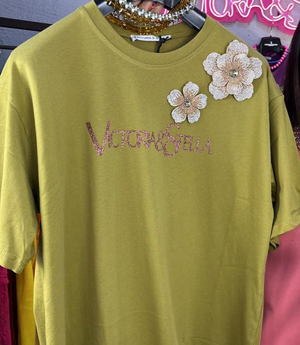 T-shirt Fiori Verde Oliva