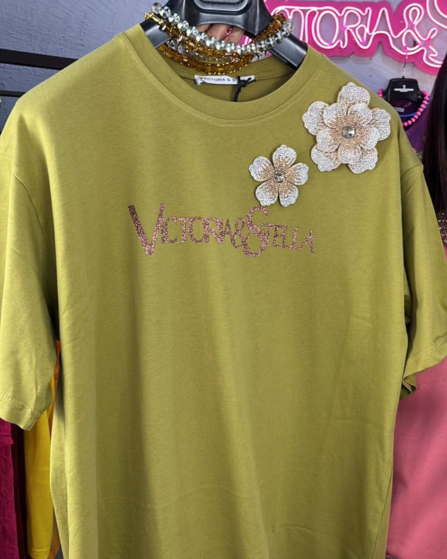 T-shirt Fiori Verde Oliva