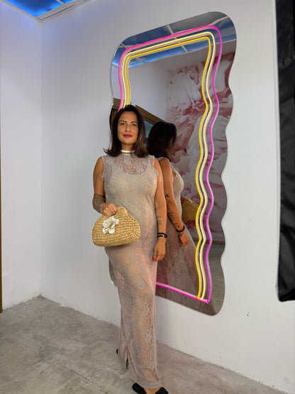 Dress in pizzo giromanica Beige