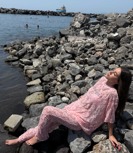 Coordinato in pizzo Rosa