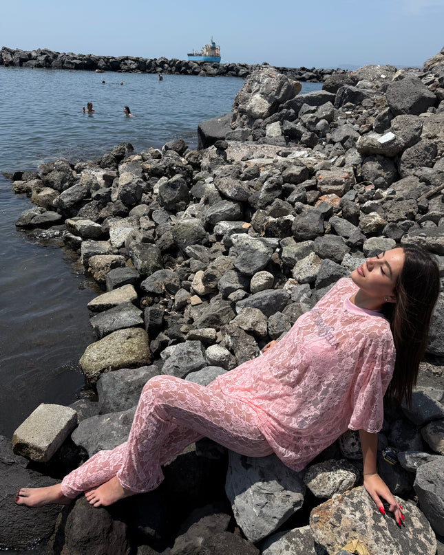 Coordinato in pizzo Rosa