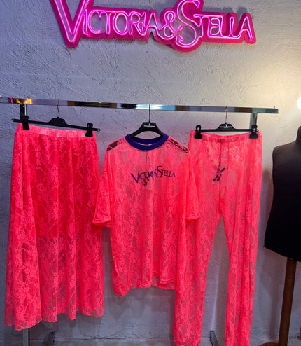 Pants o Gonna in Pizzo Corallo Fluo