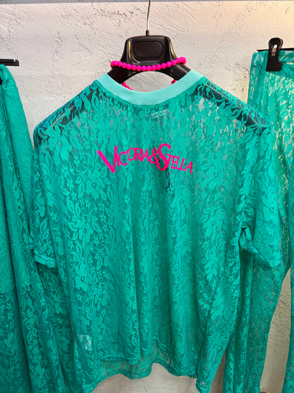 T-shirt in pizzo turchese