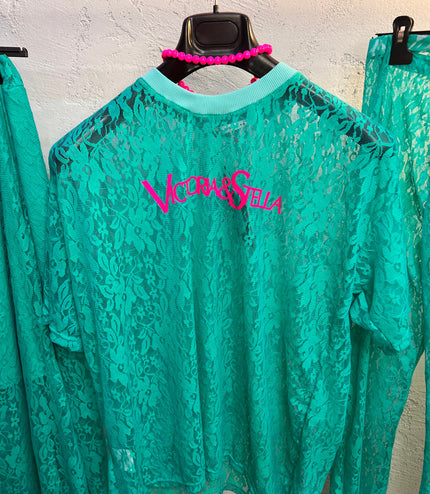 T-shirt in pizzo turchese