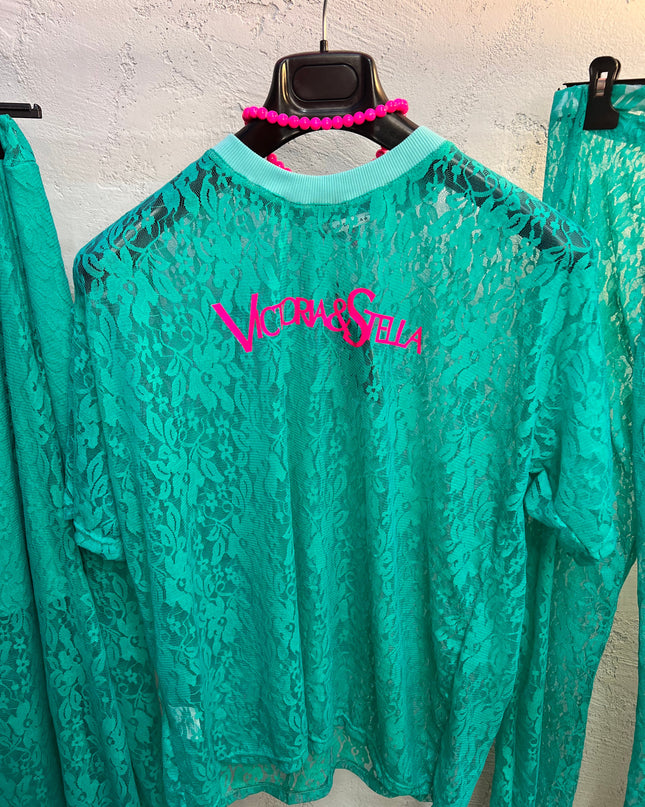 T-shirt in pizzo turchese