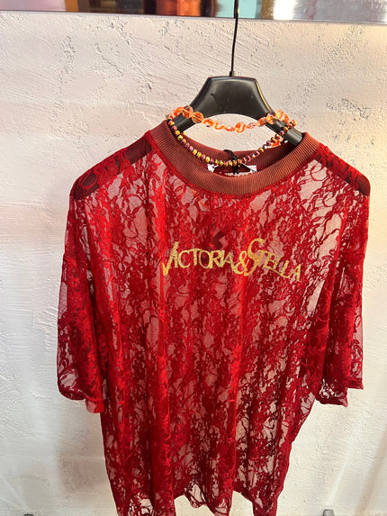 T-shirt in Pizzo Rosso