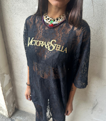 T-shirt in Pizzo nero