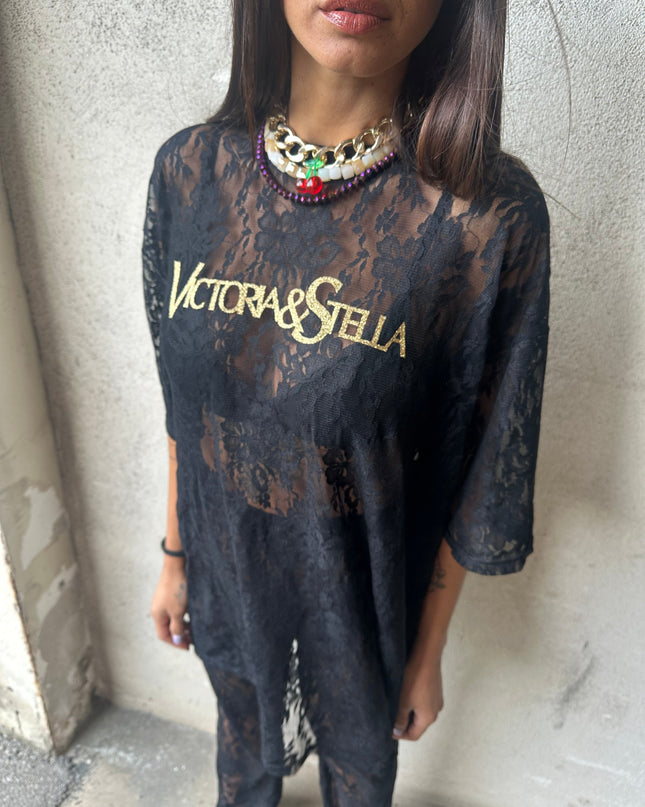 T-shirt in Pizzo nero