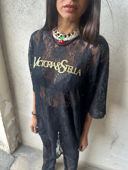 T-shirt in Pizzo nero