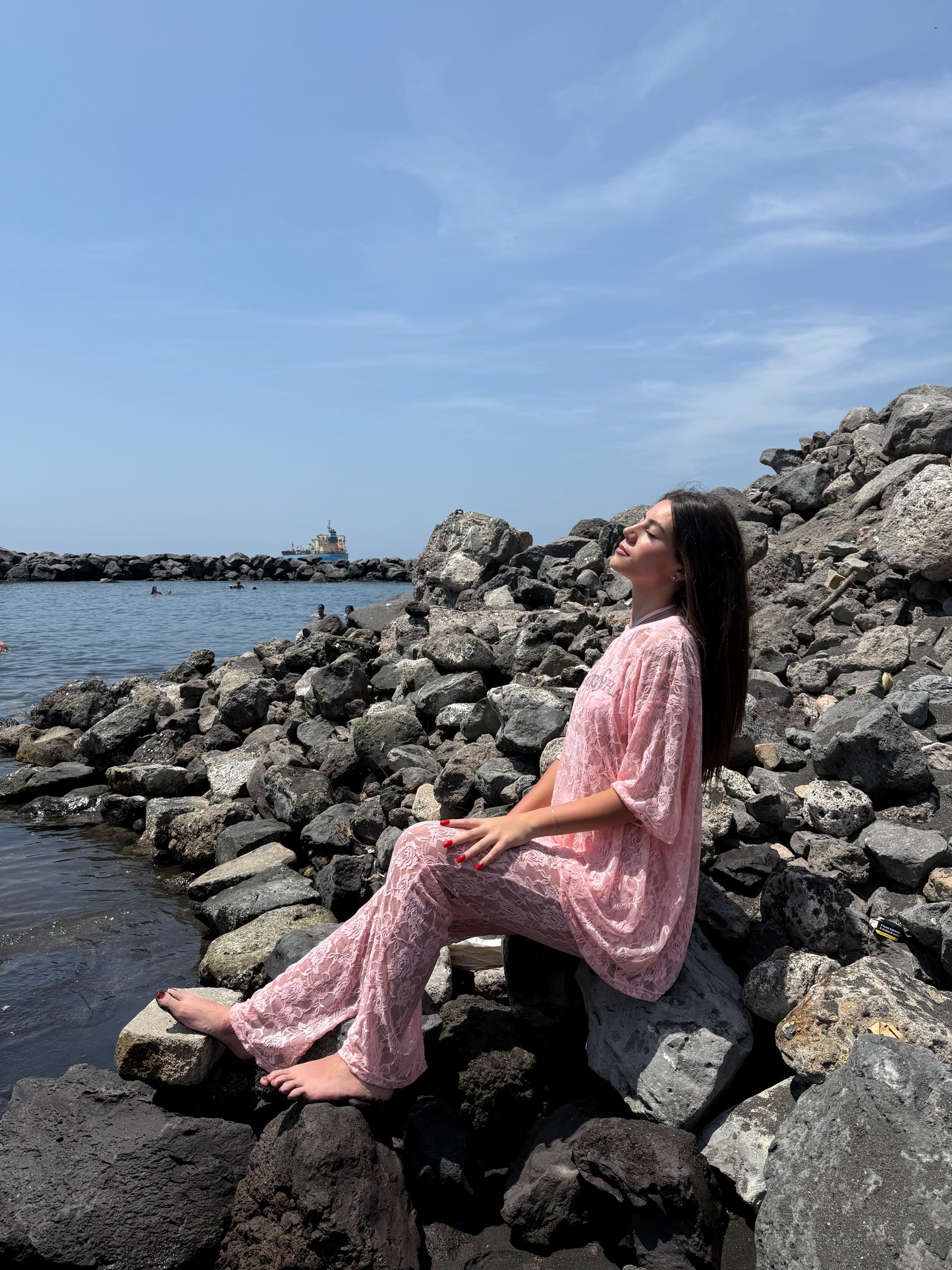 Coordinato in pizzo Rosa