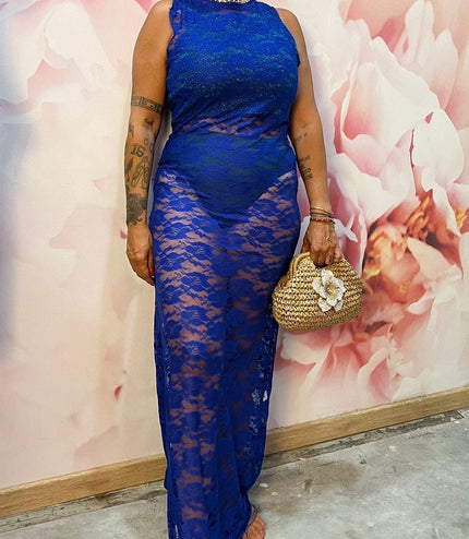 Dress Pizzo Giromanica Blu