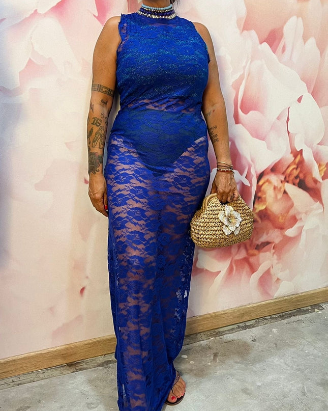 Dress Pizzo Giromanica Blu