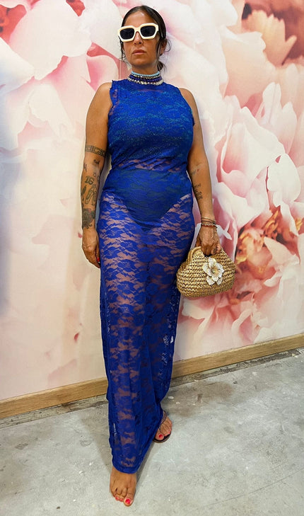 Dress Pizzo Giromanica Blu