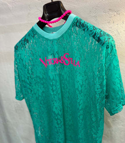 T-shirt in pizzo turchese