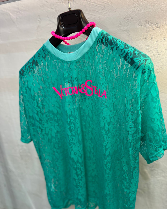 T-shirt in pizzo turchese