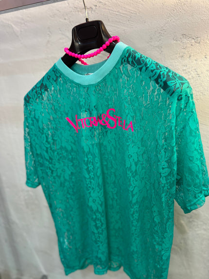 T-shirt in pizzo turchese