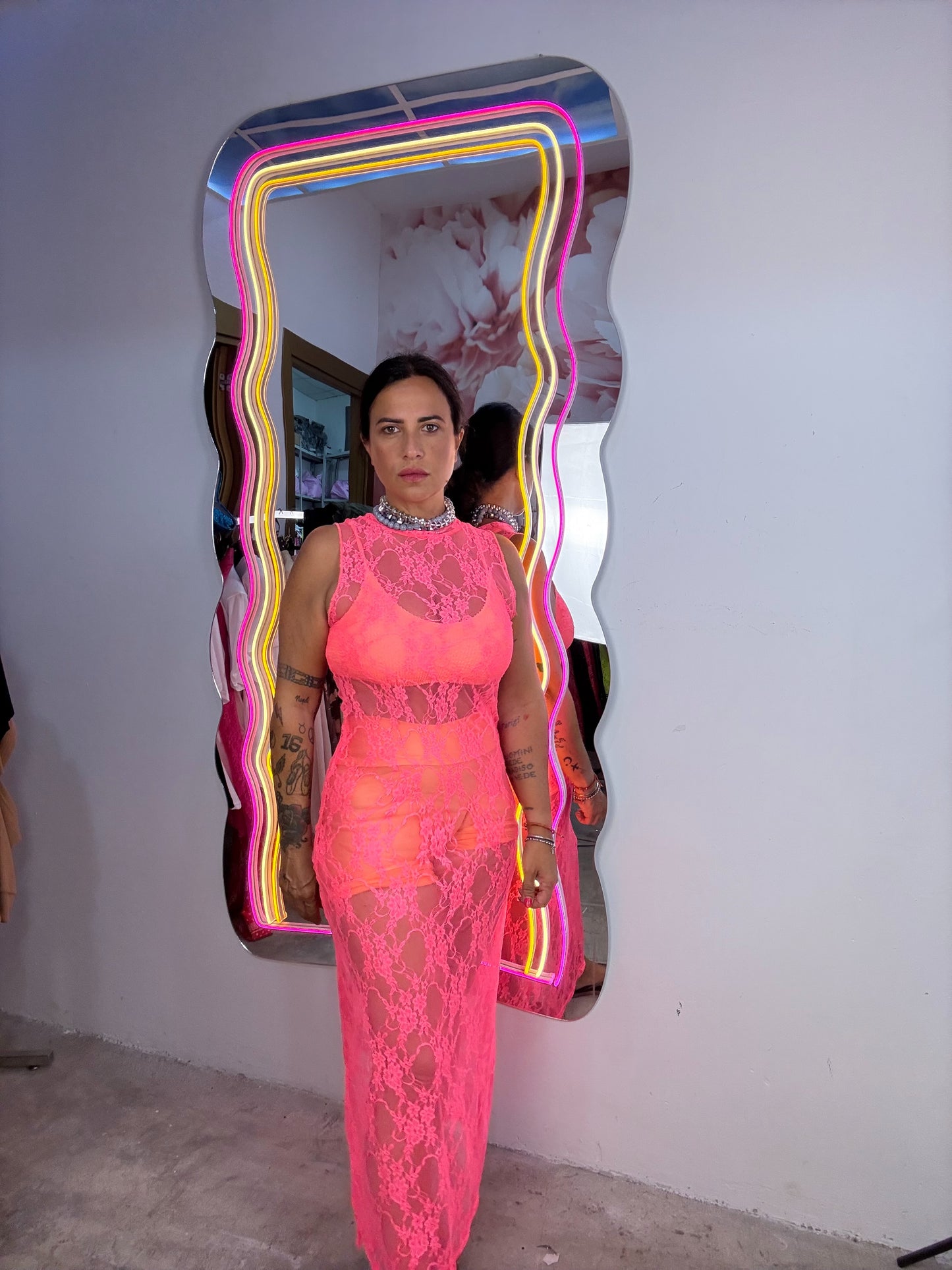 Dress Pizzo Giromanica Corallo fluo