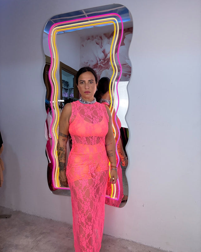 Dress Pizzo Giromanica Corallo fluo