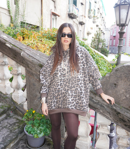Felpa Leopard con Cappuccio