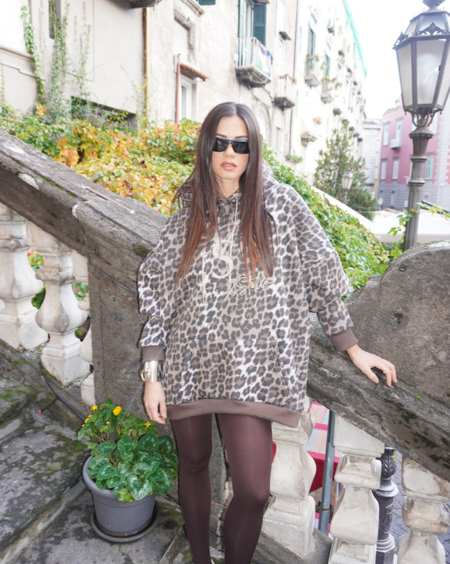 Felpa Leopard con Cappuccio